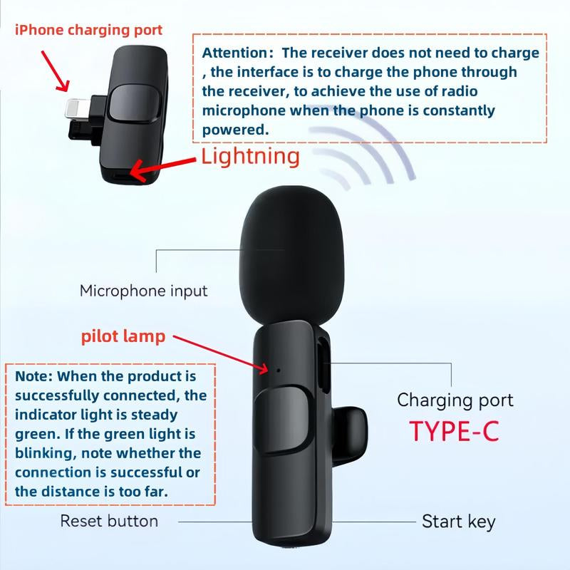 Wireless Collar Microphone, Portable Audio Noise Reduction Mic for Iphone, Tablet, Collar Mini Microphones, Wireless Mic for Video Recording, Teaching Speech Mic, Streaming Equipment